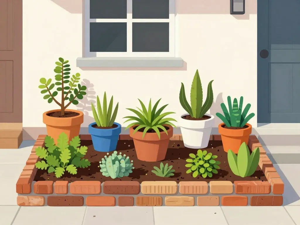 aménagement devant maison pas cher plantes économiques bordures créatives