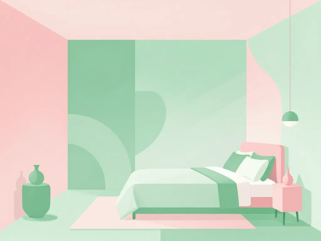 Diagramme chambre rose et verte, harmonie colorée