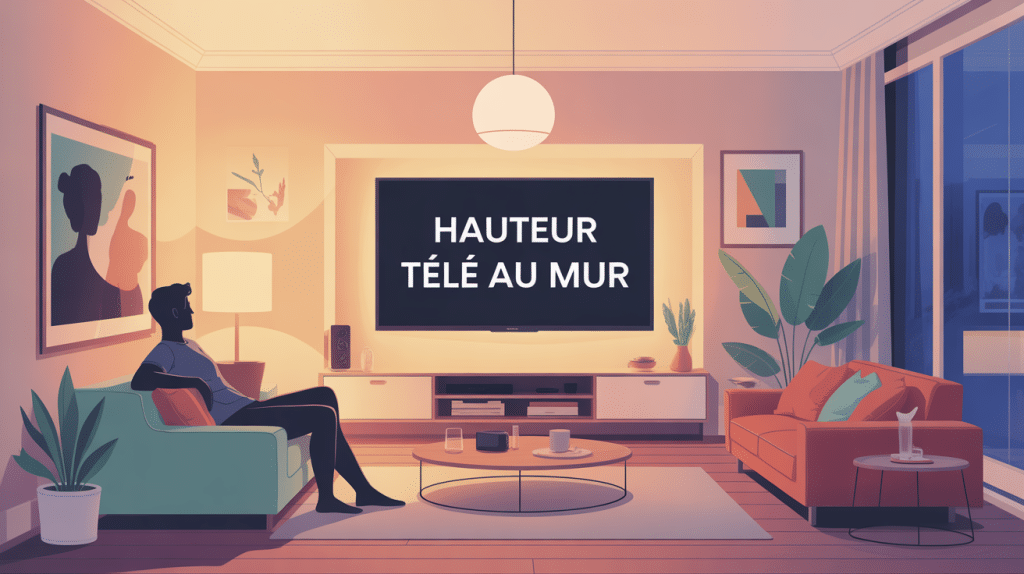 illustration hauteur tele au mur salon contemporain