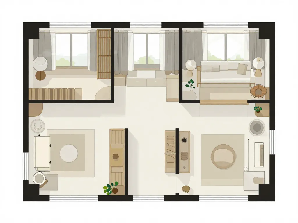 plan maison asie harmonieuse espaces ouverts