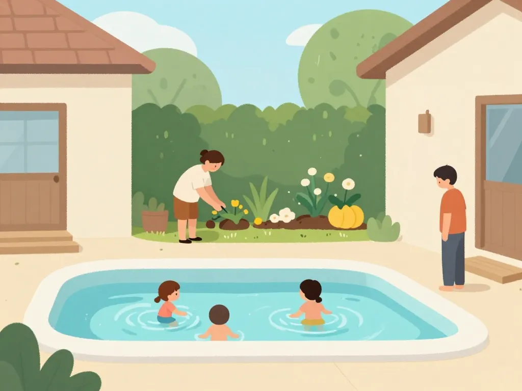 scène sécurité confort famille voisin piscine à 1 m de la maison