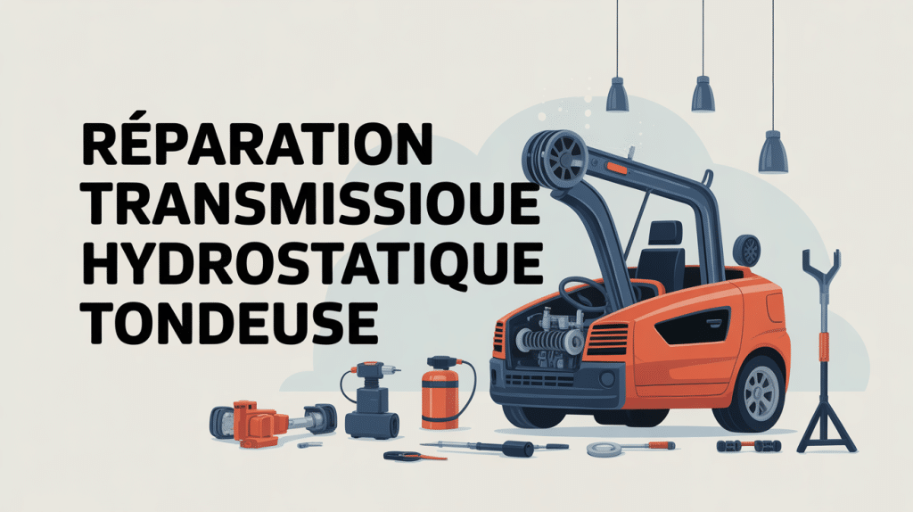 réparation transmission hydrostatique tondeuse image atelier avec outils