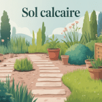 illustration jardin sur sol calcaire avec végétation adaptée