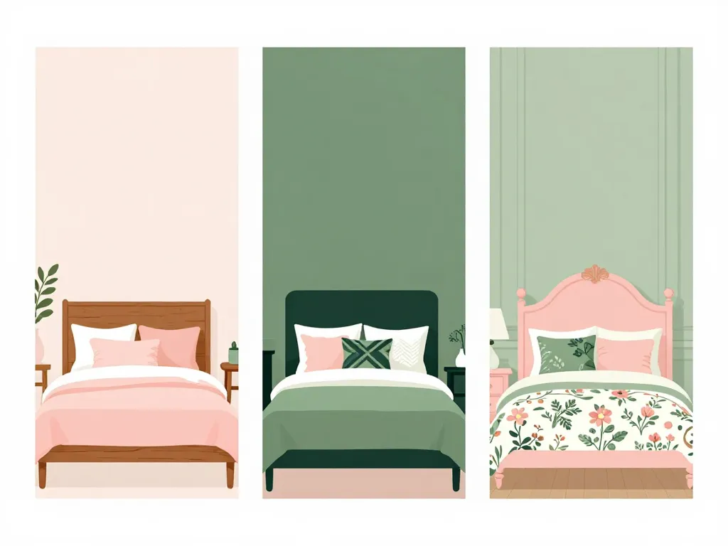 Trois styles déco chambre rose et verte, inspirations visuelles