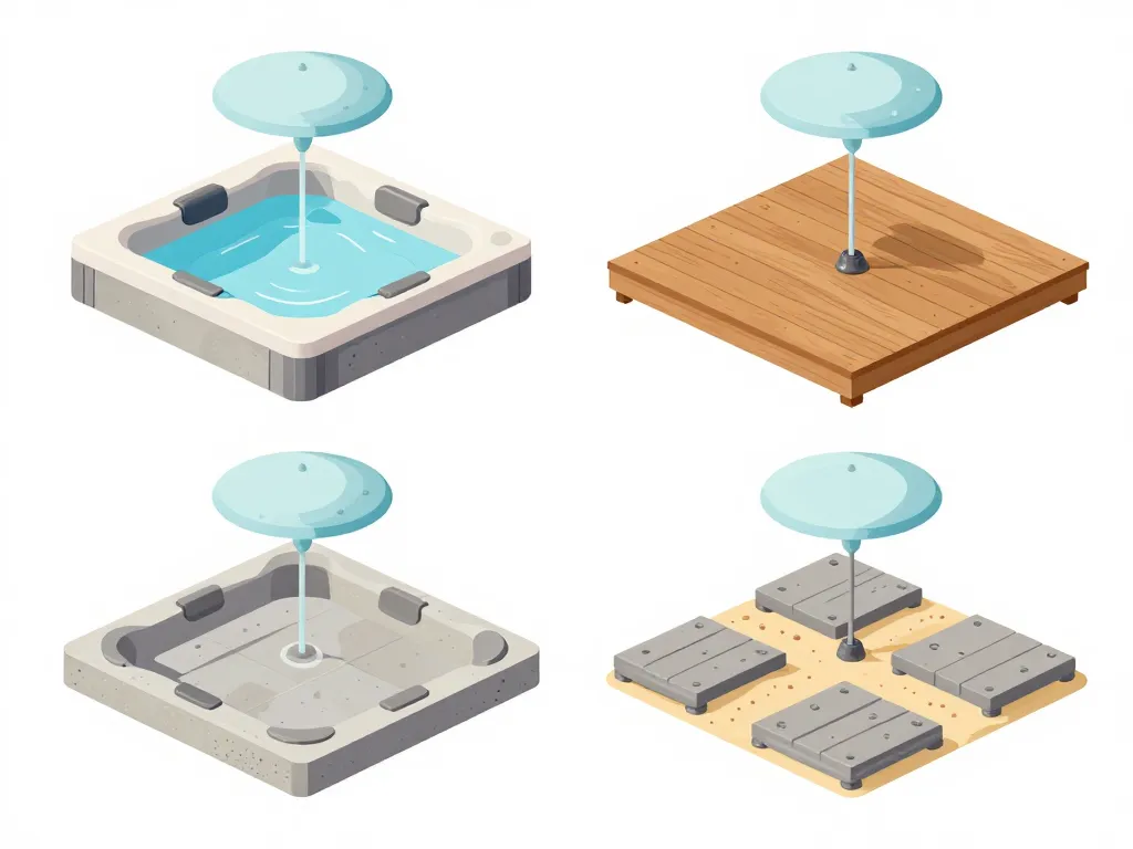 Schéma sur quoi poser un spa extérieur avec supports différents