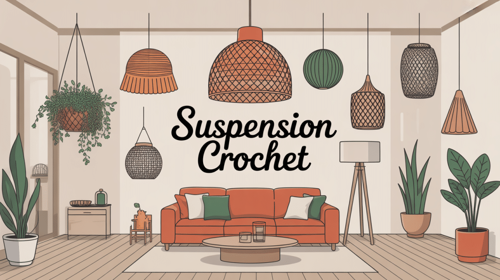 suspension crochet pour luminaire, plante et déco dans salon