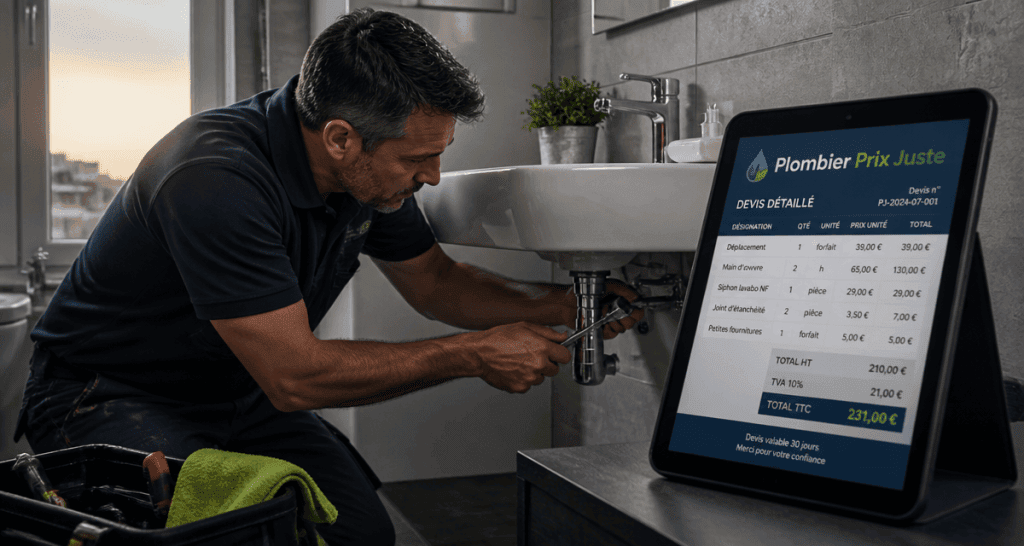 Artisan en 1 clic plombier prix réparant une fuite sous lavabo