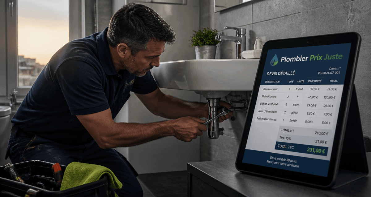 Artisan en 1 clic plombier prix réparant une fuite sous lavabo