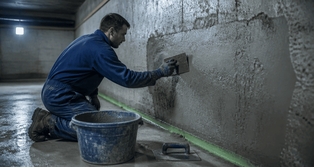 cuvelage mur sous-sol ouvrier enduit