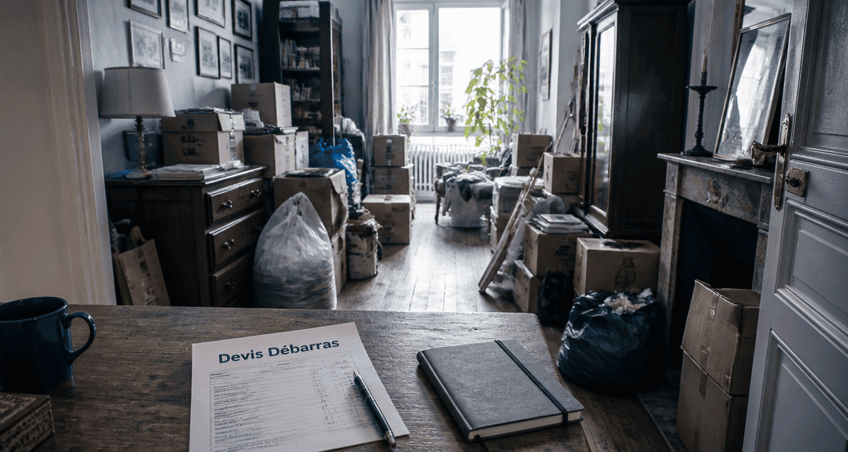 devis debarras sur table dans appartement encombré