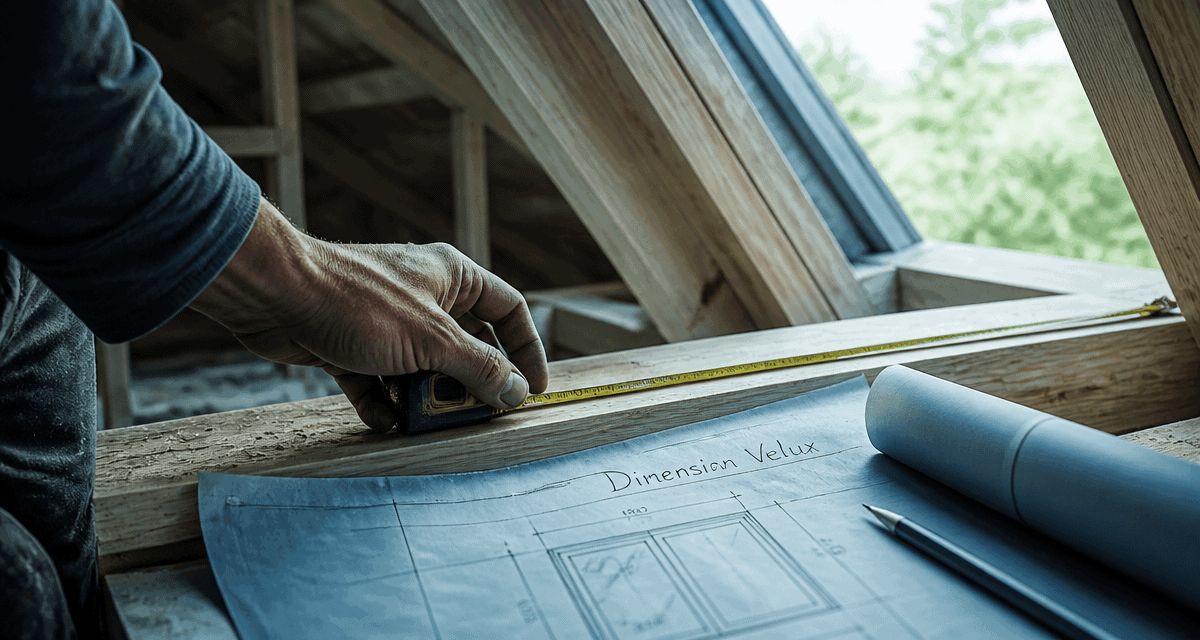 Artisan mesurant dimension Velux sur toiture