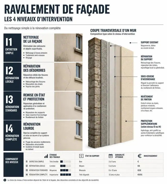 Classification technique des niveaux de ravalement de façade I1 à I4 pour les Hauts-de-Seine