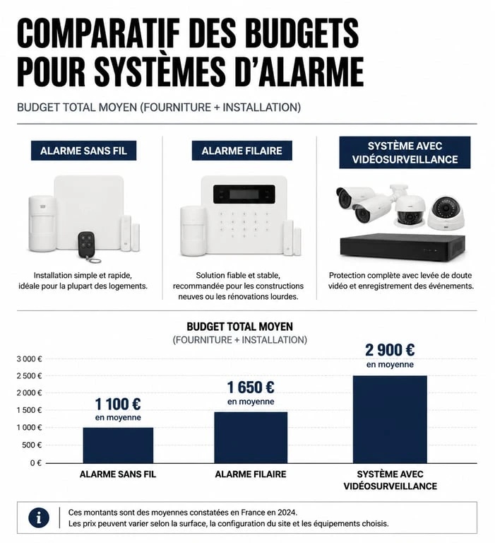 Comparatif des prix d'installation d'alarme maison : sans fil, filaire et vidéosurveillance