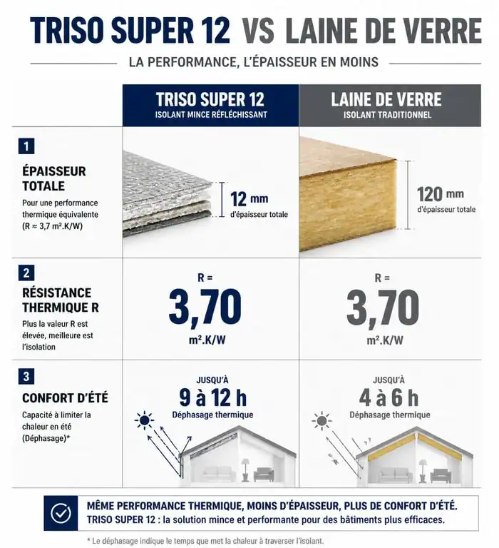 Comparatif technique Triso toiture vs laine de verre pour isolation des combles