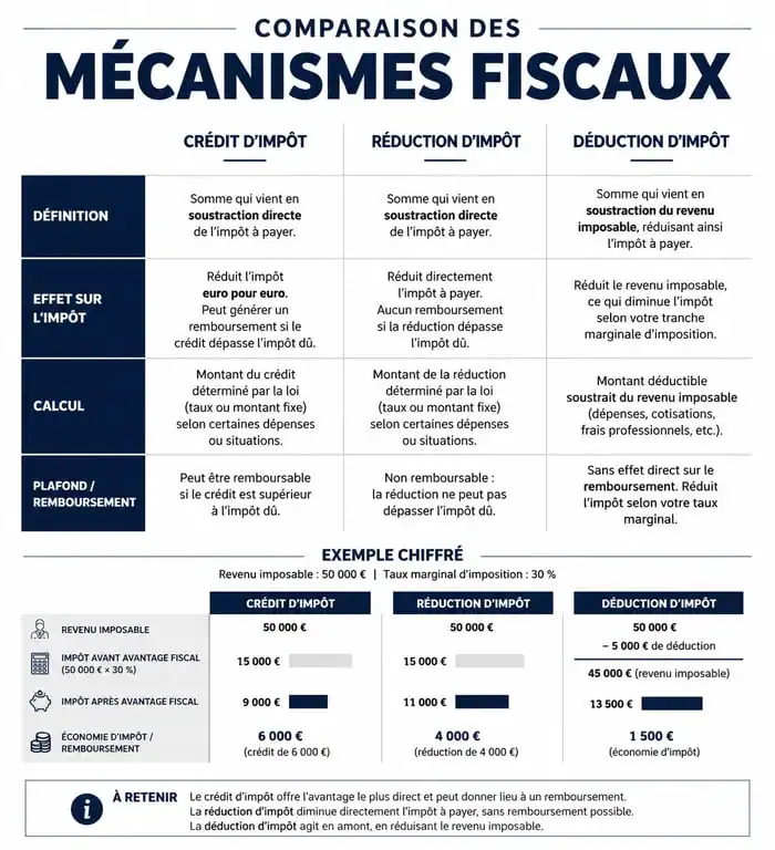 Infographie comparative des dispositifs fiscaux pour les travaux déductibles impôts résidence principale 2024