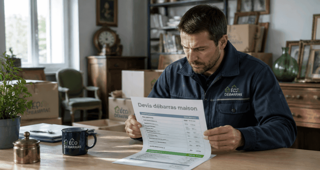 exemple devis débarras maison technicien examine devis
