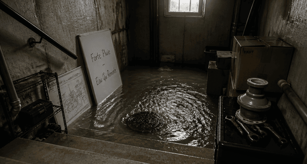 Forte pluie eau qui remonte cave inondée