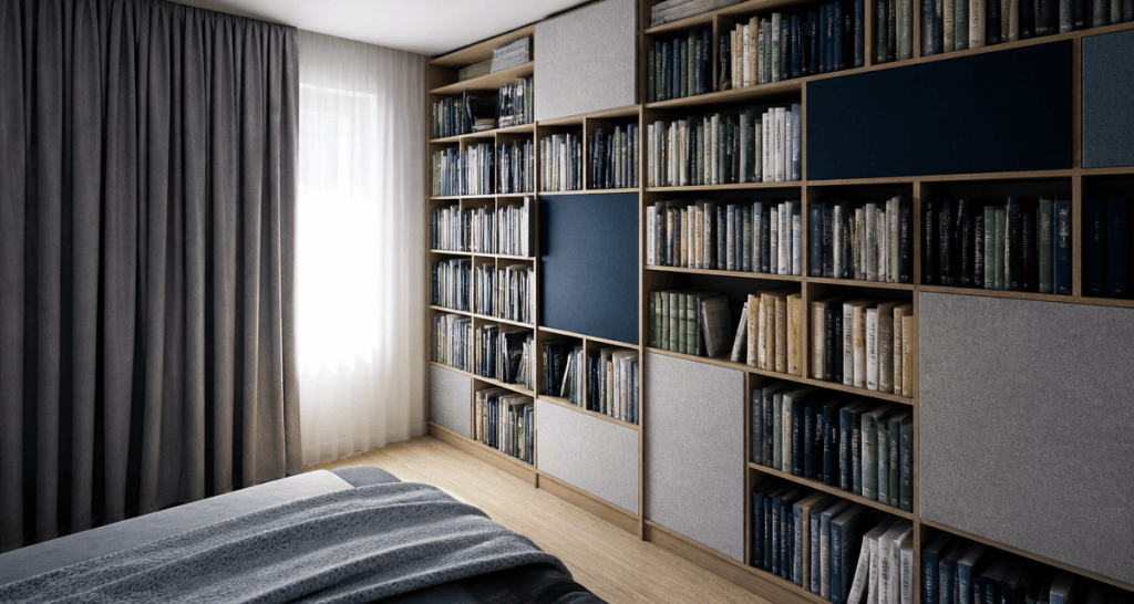 isolation phonique mur chambre sans travaux bibliothèque et rideau acoustique