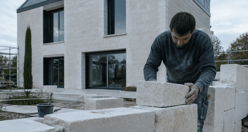 maison pierre de taille bloc calcaire chantier
