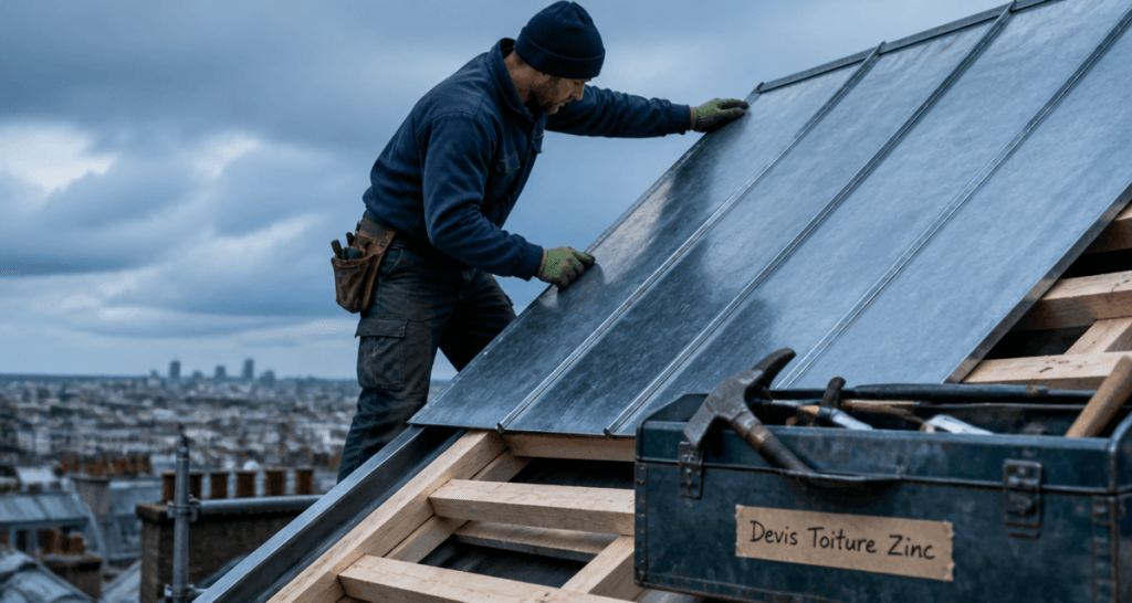 prix d un toit en zinc couvreur sur chantier