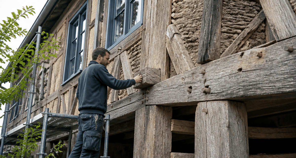 artisan rénovant colombage maison