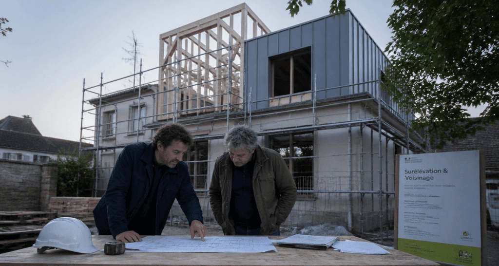 Surélévation maison et voisinage architecte sur chantier
