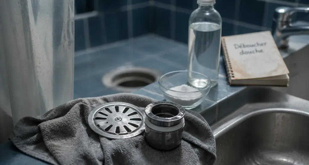 Déboucher la douche : bonde démontée, bicarbonate et vinaigre