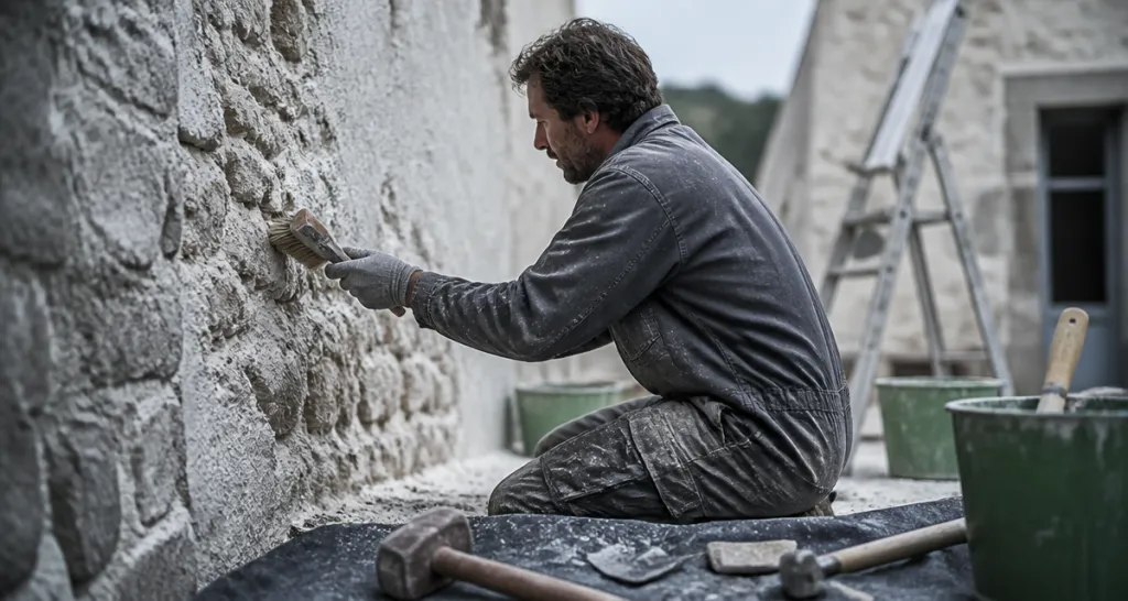 enduit pierre vue artisan mur ancien