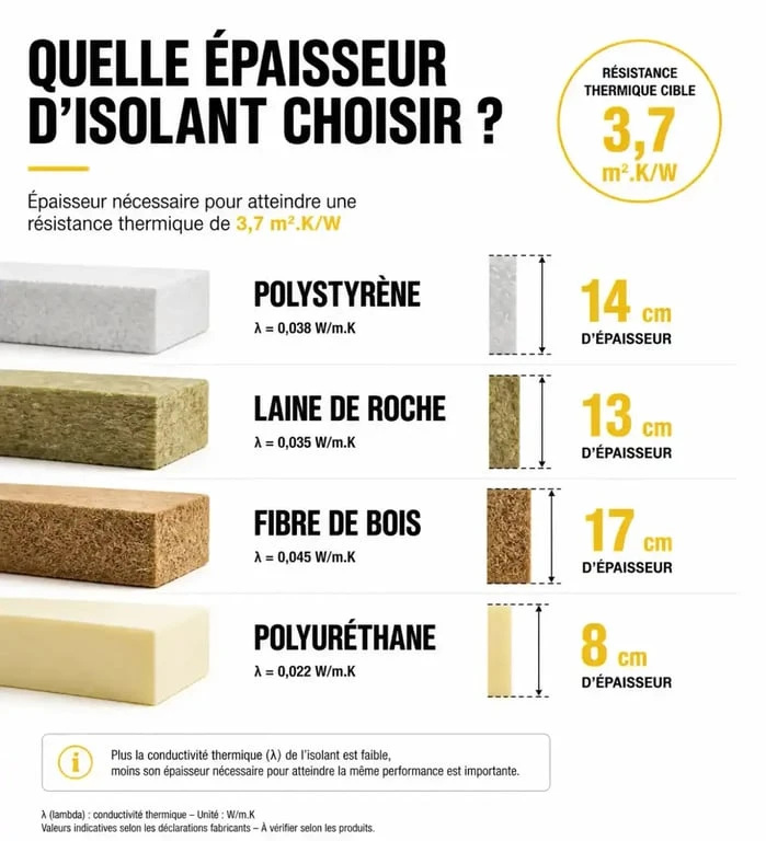 Infographie comparative des épaisseurs d'isolation extérieure pour une performance thermique optimale