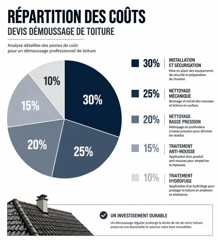 Répartition des coûts d'un exemple de devis démoussage toiture