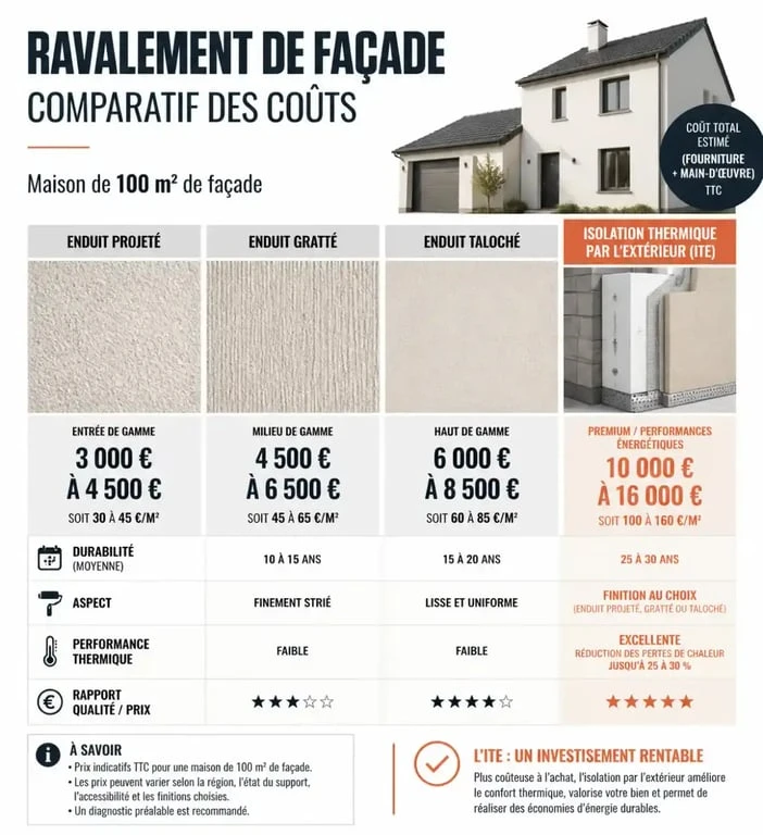 Infographie des prix de crépi pour maison de 100m2