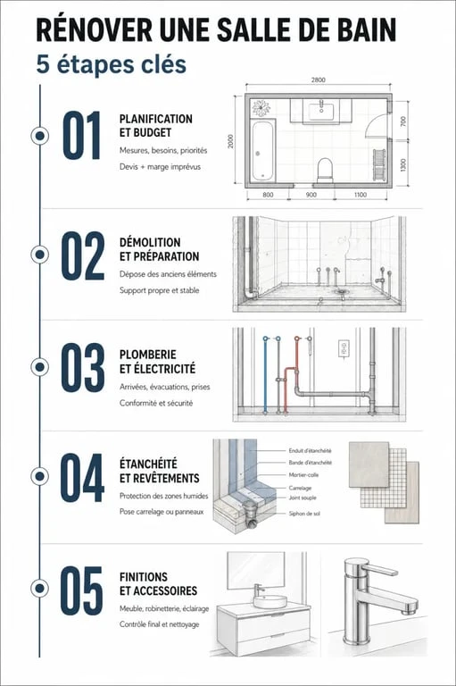Infographie des étapes pour rénover une salle de bain avec succès