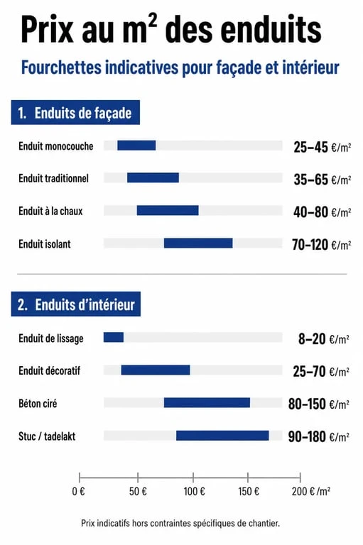 Infographie des prix au m² pour la pose d'enduit intérieur et extérieur