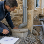 Évacuation eaux pluviales : technicien vérifie gouttière et descente
