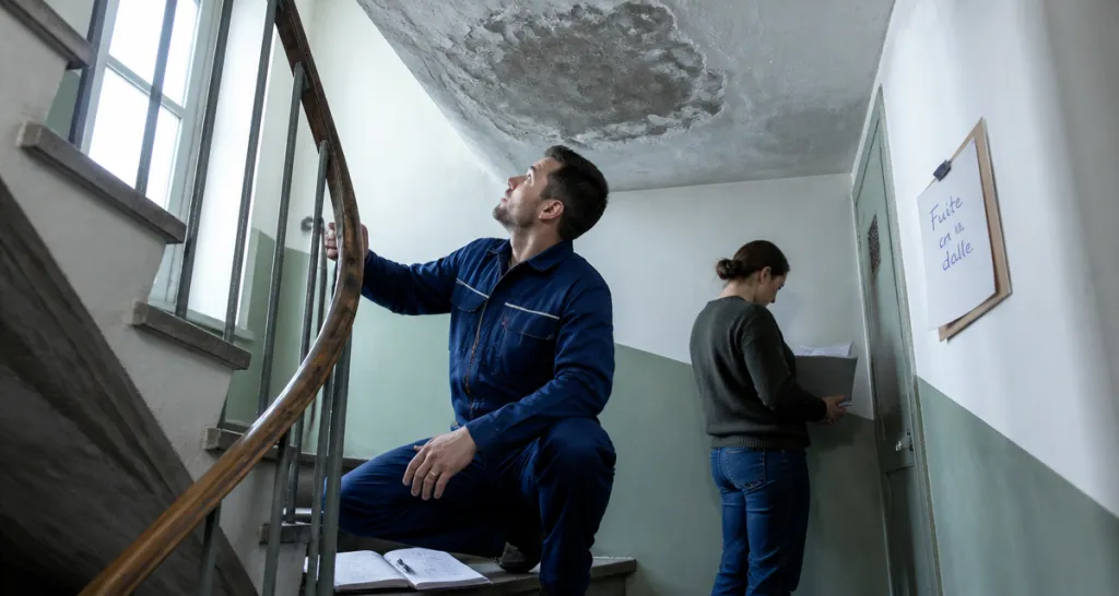 fuite en dalle qui est responsable plafond immeuble