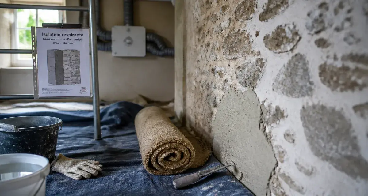 Isoler un mur en pierre avec enduit chaux-chanvre respirant