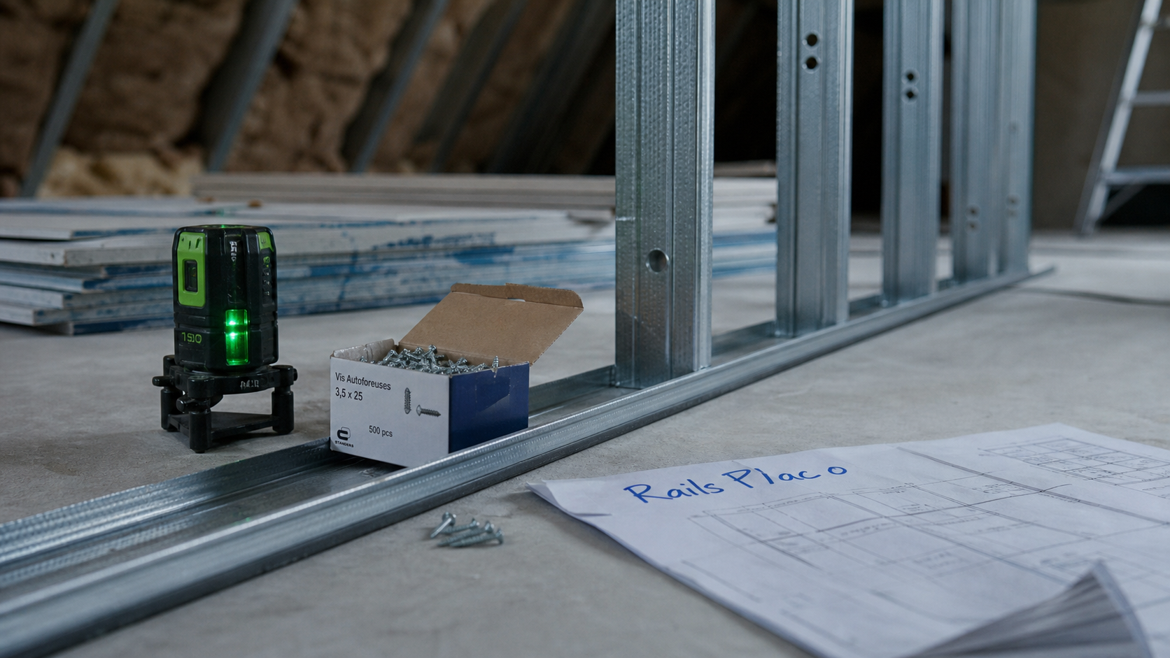 Railles pour placo : rails de cloison en chantier