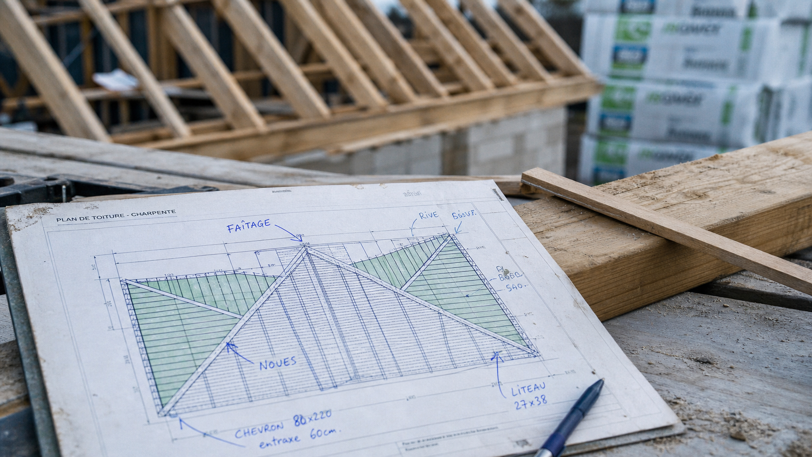 Toiture schéma : plan avec 12 composants techniques