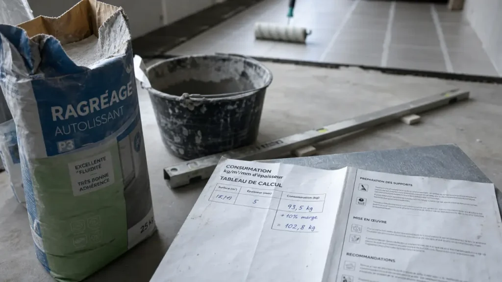 1 sac de ragréage combien de m2 : calcul épaisseur et consommation
