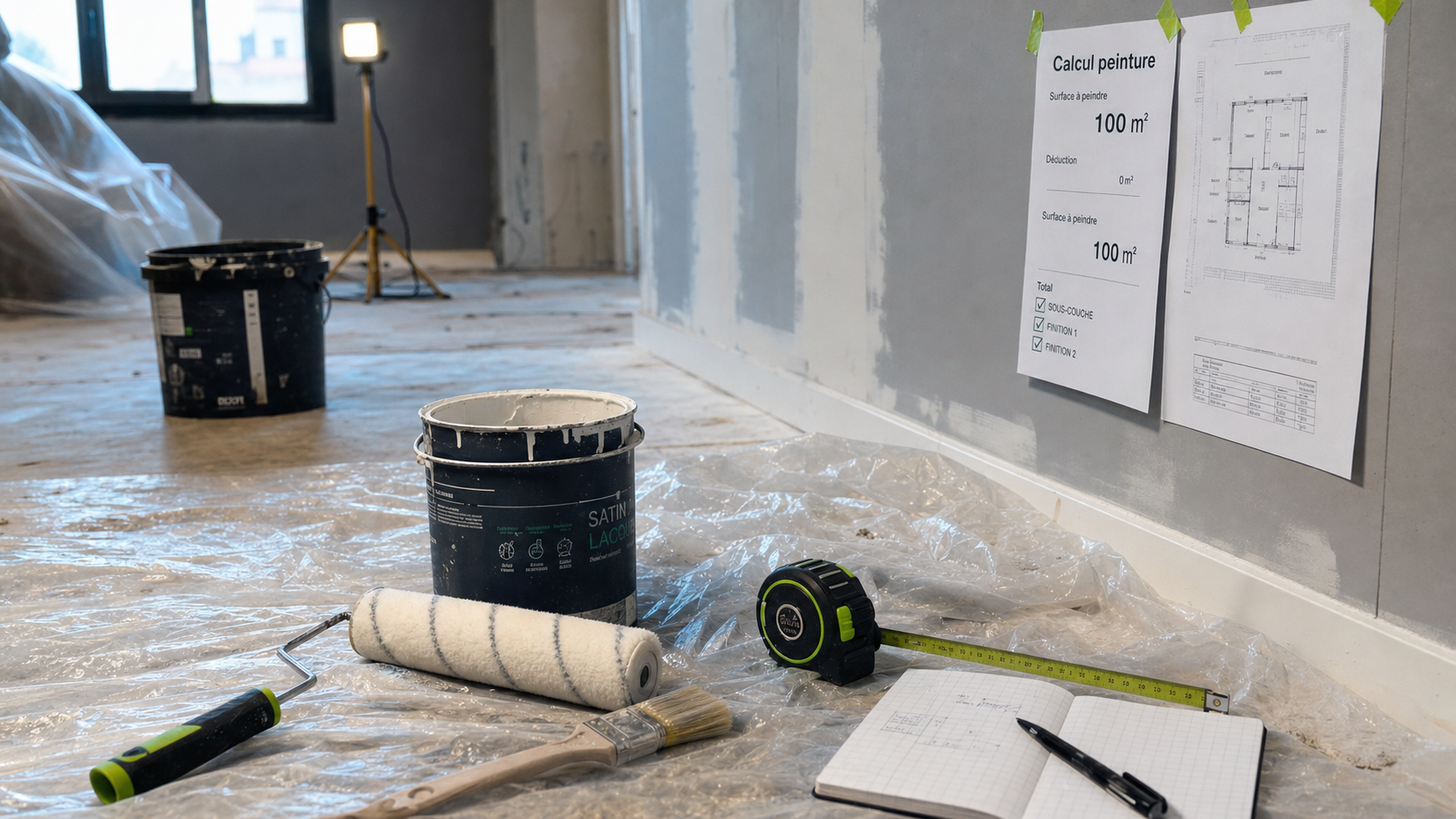 Combien de litre de peinture pour 100m2 : rouleau, brosse et calcul rendement peinture