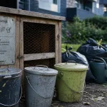 Compostage collectif : composteur partagé avec bioseaux cabossés