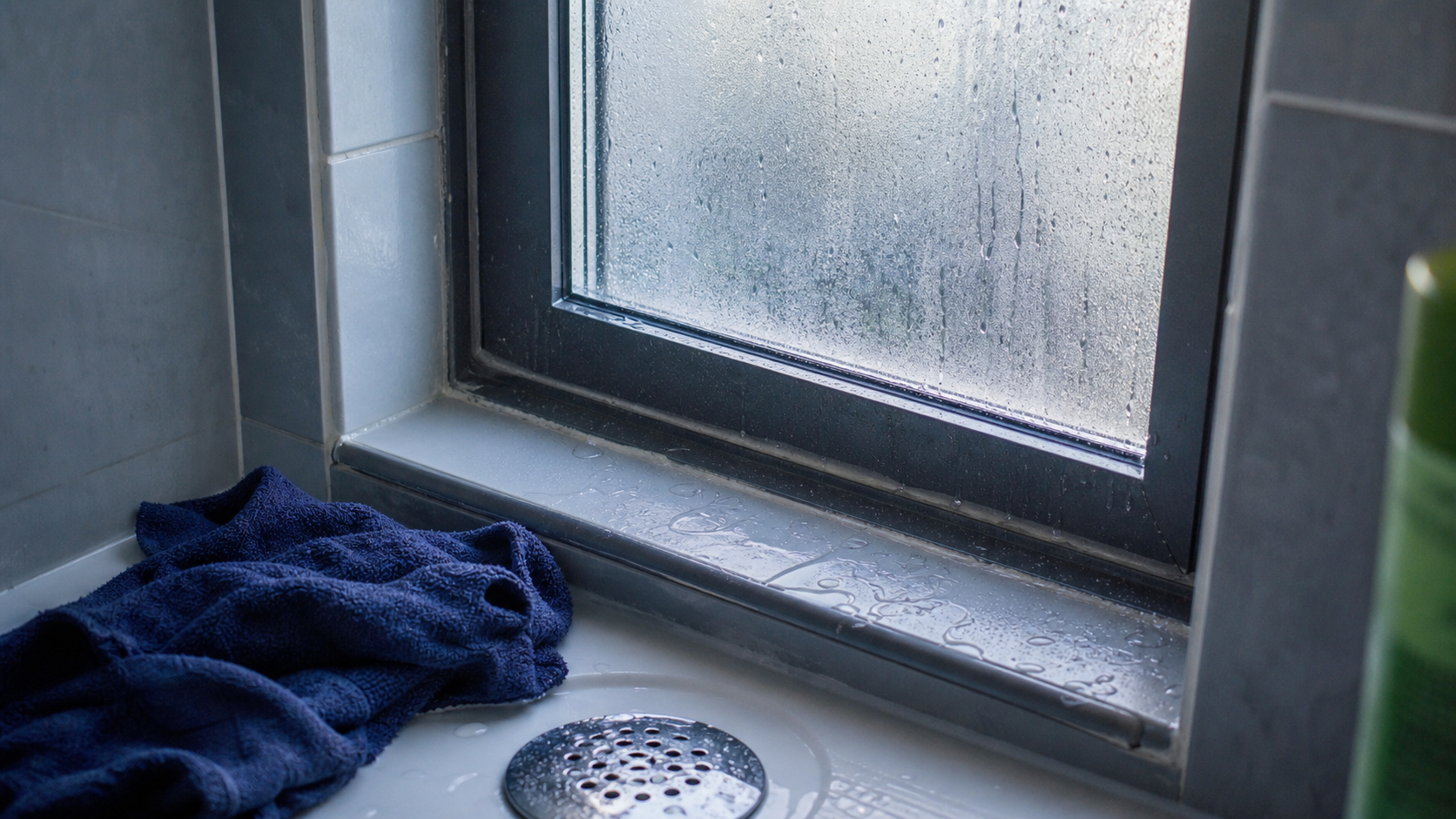 Fenetre dans douche avec vitrage dépoli, étanchéité et lumière naturelle