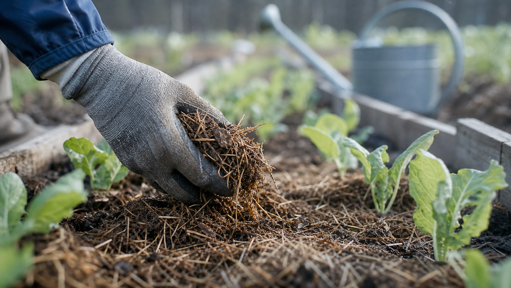 Le paillage au potager protège le sol, paillis au potager près du sol (sans collet).