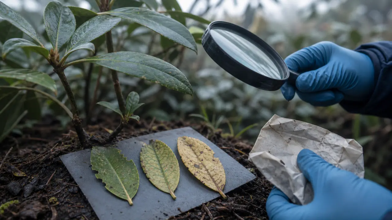 Maladie des rhododendrons : feuilles grignotées, taches jaunes et flétrissement