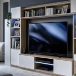 Meuble bibliothèque tv avec rangements pour écran 55 pouces