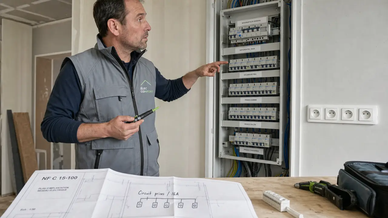 Nombre de prise par disjoncteur, règles NF C 15-100 : tableau et circuits prises
