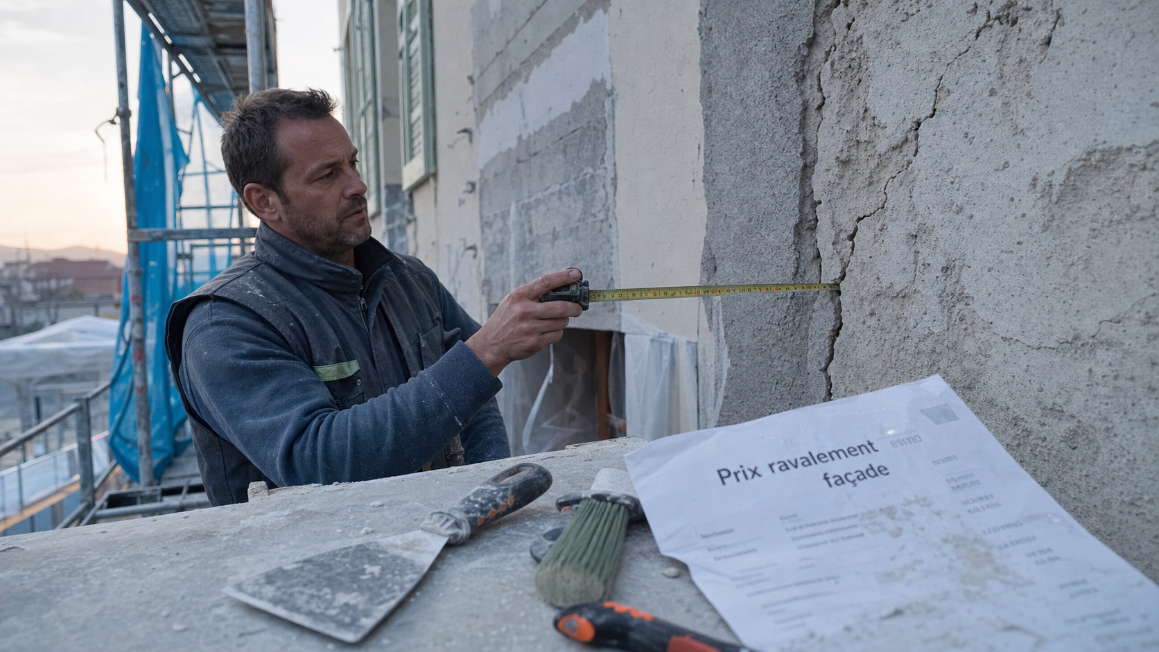 Prix ravalement façade maison 100m2 : façadier sur chantier