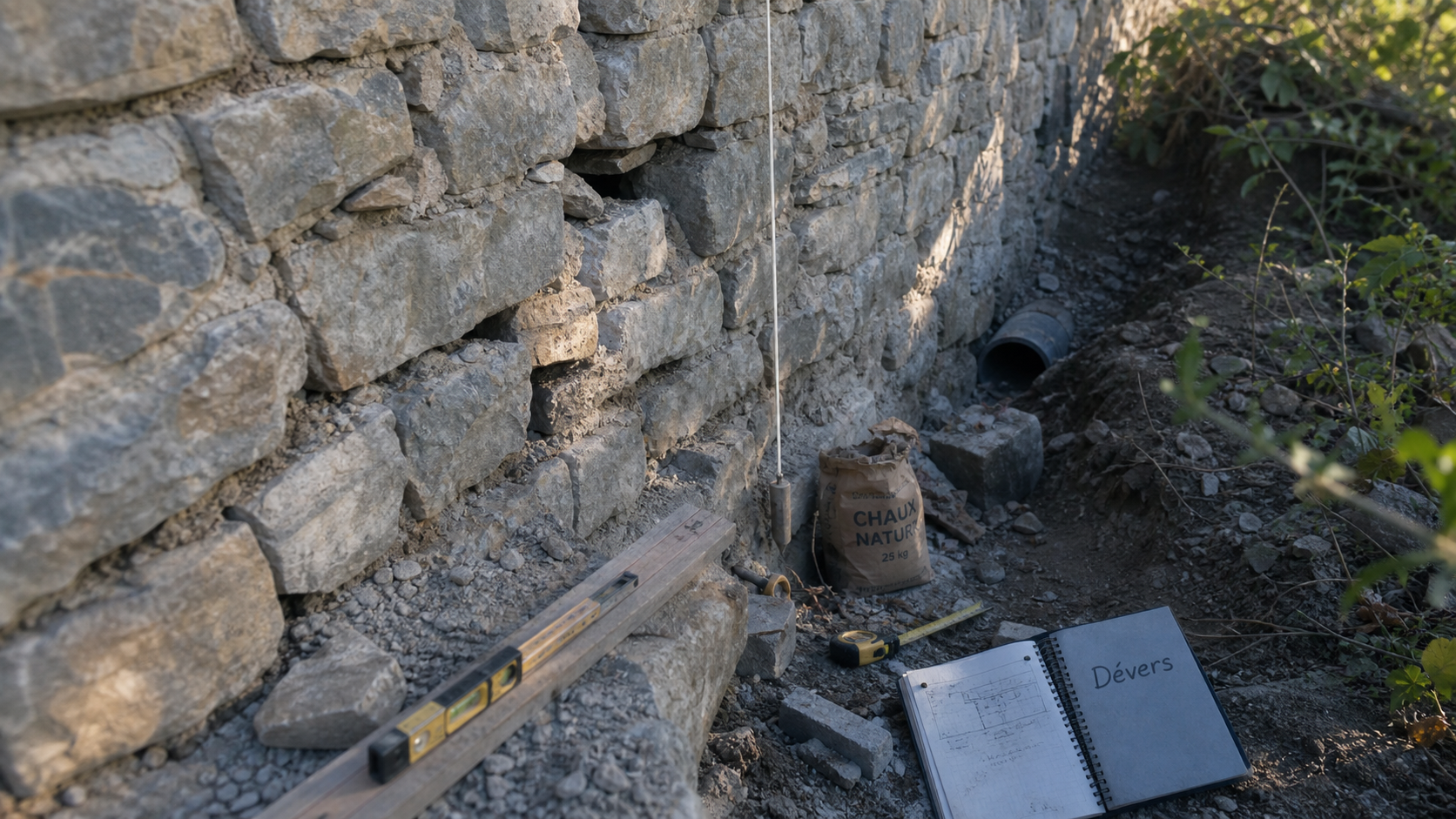 Renforcer un mur en pierre qui penche : drain et fondations