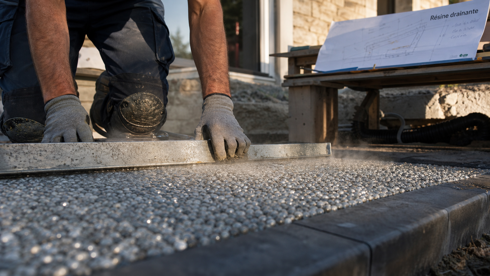 Resine drainante sur terrasse : pose drainante anti-flaques