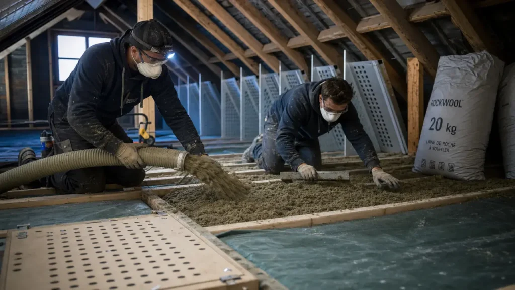 Souffler laine de roche : pose en toiture avec ventilation à préserver